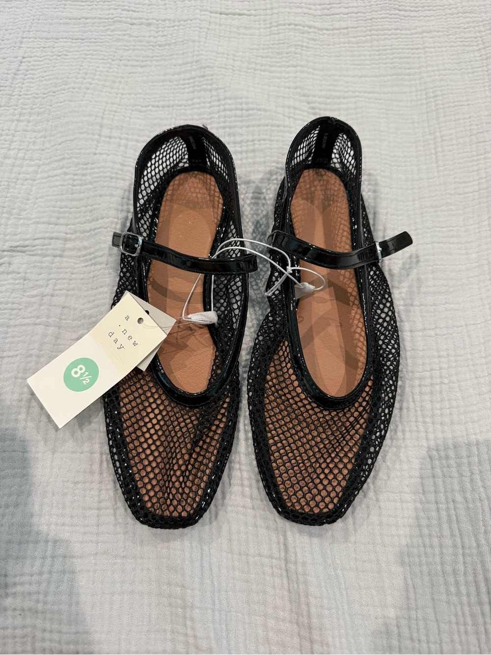 A New Day Black Mesh Mary Jane Flats - Women